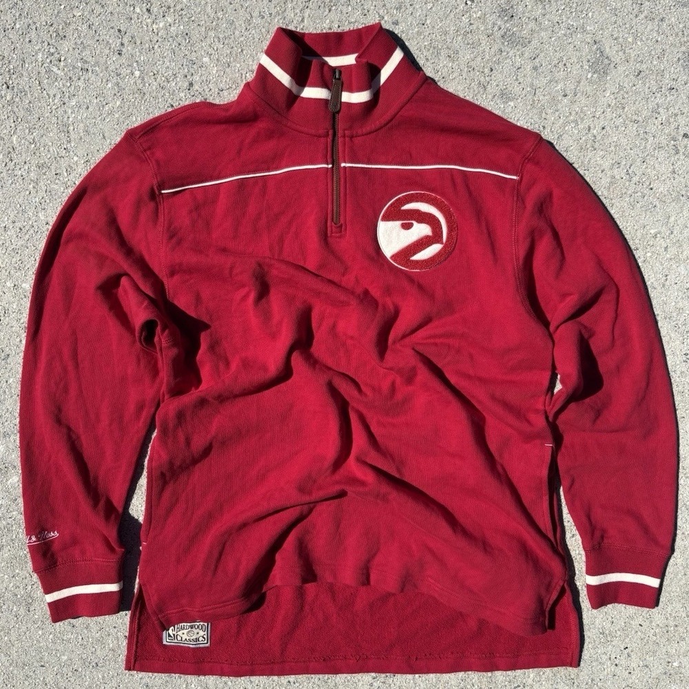 VTG Mitchell & Ness Atlanta Hawks Hardwood Classics 1/4 Zip Jacket - Red - M